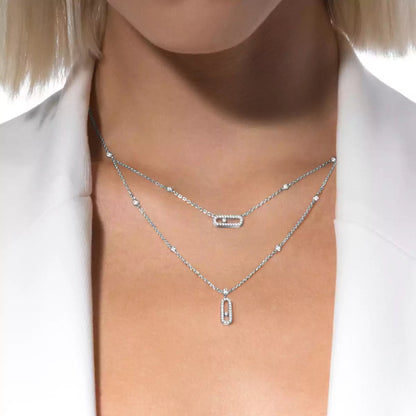 [CiCi]2 Rows Rose Gold Diamond Pave_ Necklace Move Uno