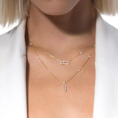 [CiCi]2 Rows Rose Gold Diamond Pave_ Necklace Move Uno