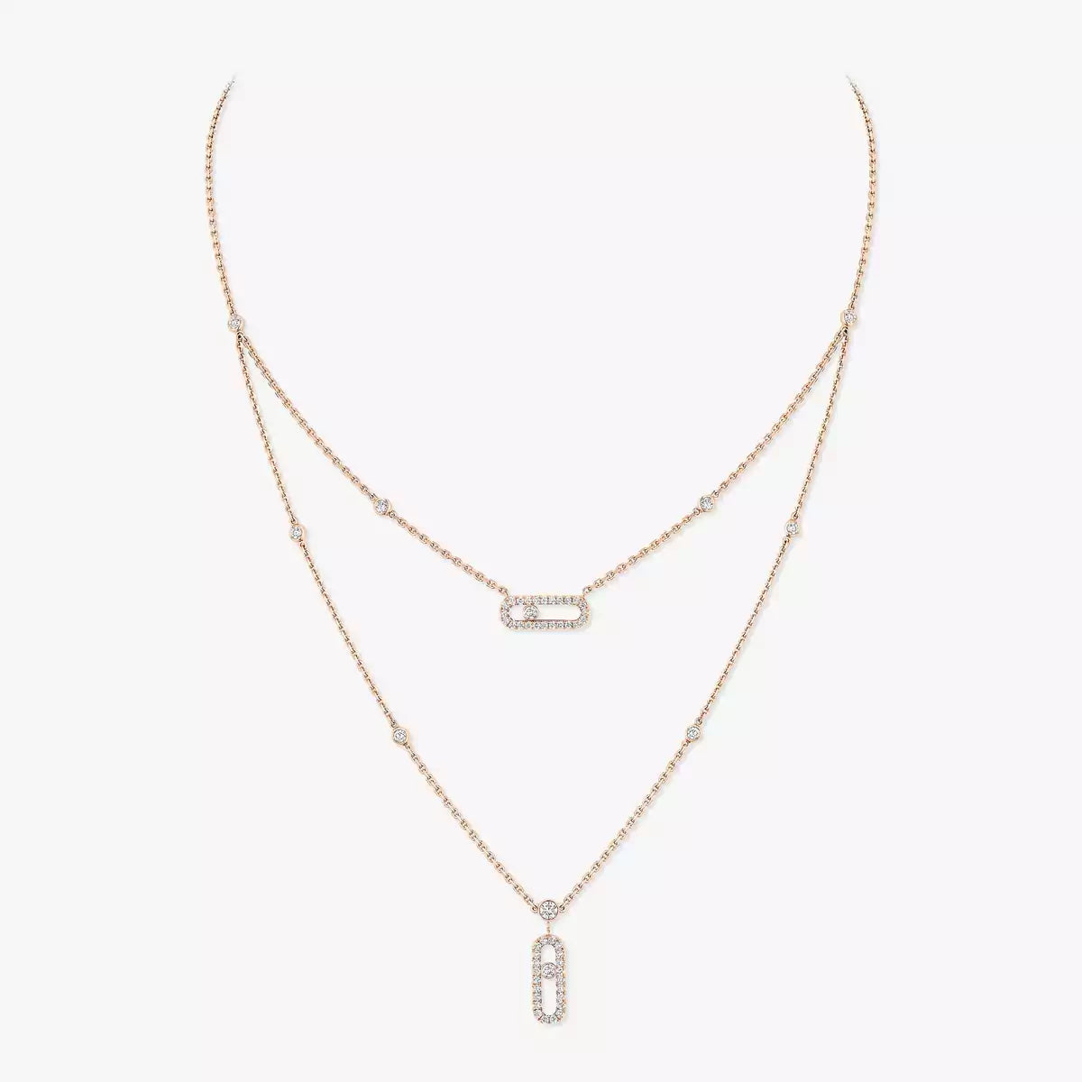 [CiCi]2 Rows Rose Gold Diamond Pave_ Necklace Move Uno