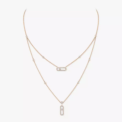 [CiCi]2 Rows Rose Gold Diamond Pave_ Necklace Move Uno