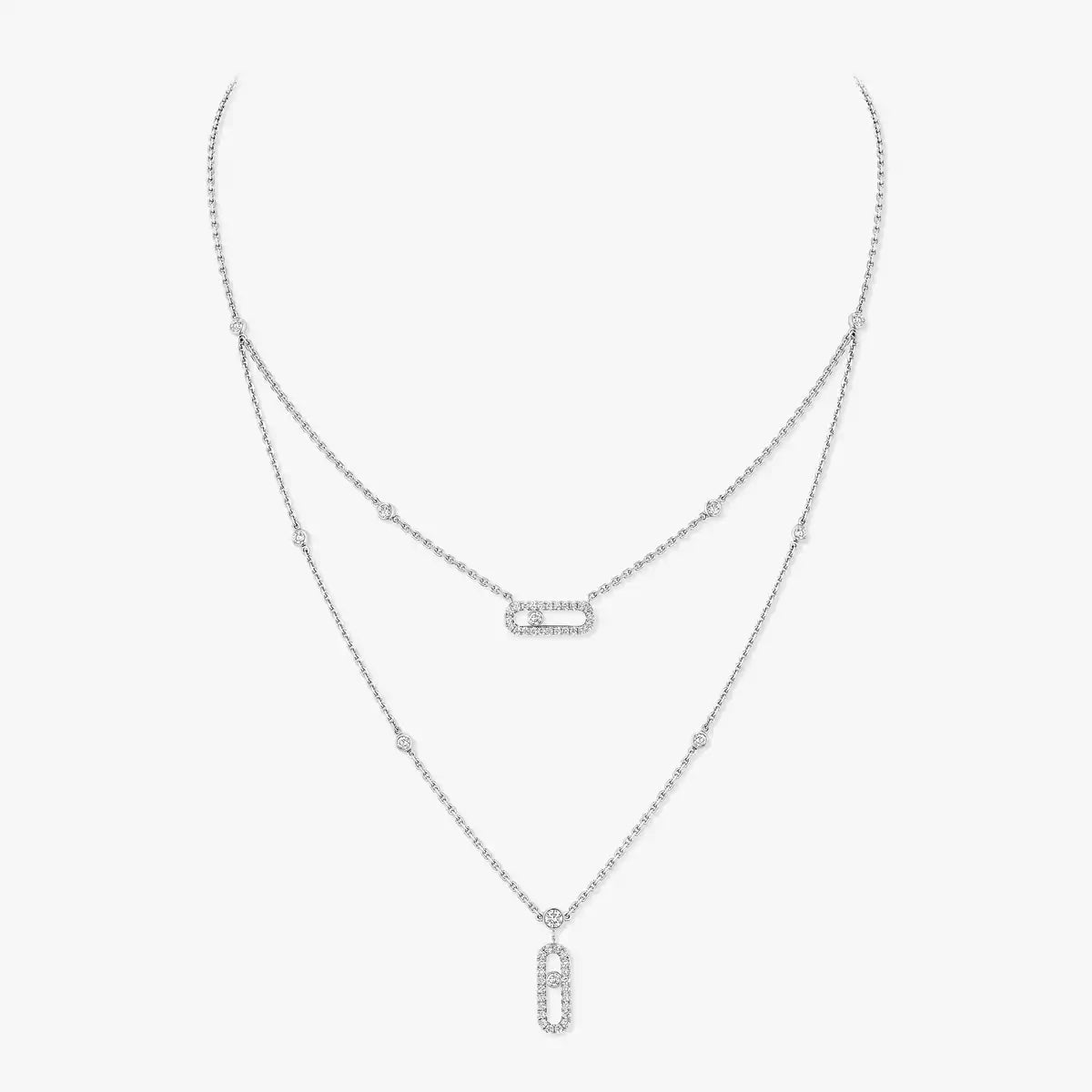[CiCi]2 Rows Rose Gold Diamond Pave_ Necklace Move Uno