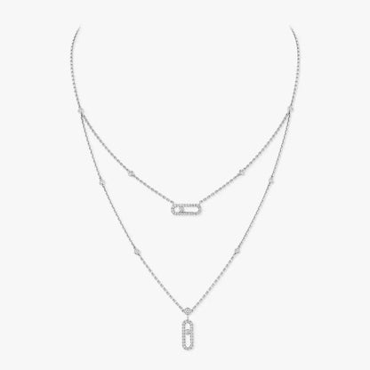 [CiCi]2 Rows Rose Gold Diamond Pave_ Necklace Move Uno