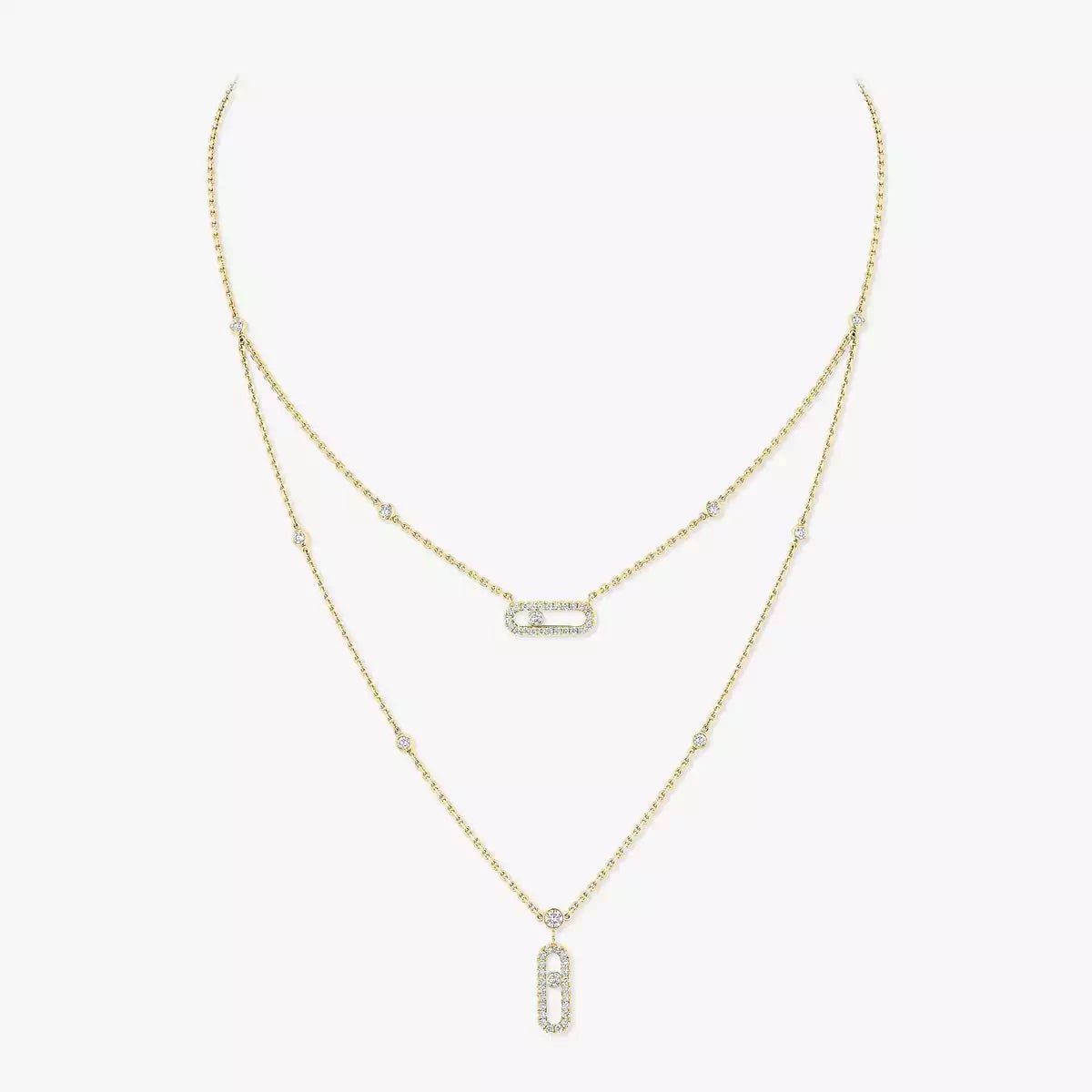 [CiCi]2 Rows Rose Gold Diamond Pave_ Necklace Move Uno