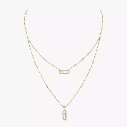 [CiCi]2 Rows Rose Gold Diamond Pave_ Necklace Move Uno