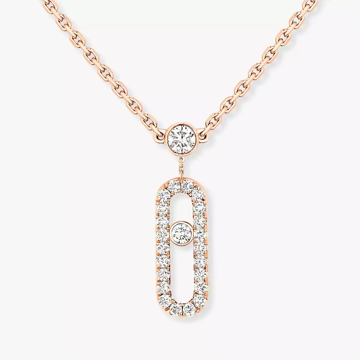 [CiCi]2 Rows Rose Gold Diamond Pave_ Necklace Move Uno