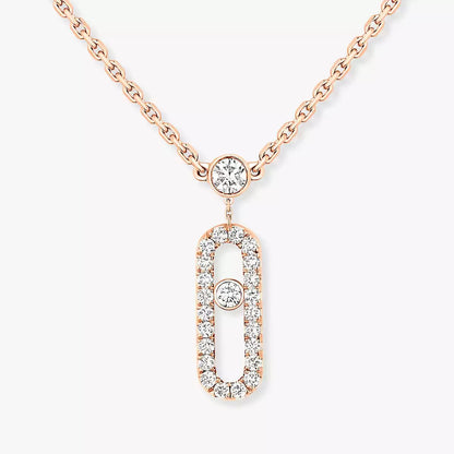 [CiCi]2 Rows Rose Gold Diamond Pave_ Necklace Move Uno