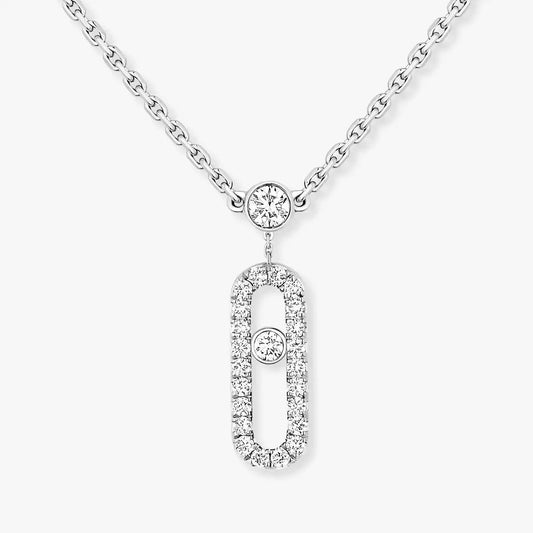 [CiCi]2 Rows Rose Gold Diamond Pave_ Necklace Move Uno