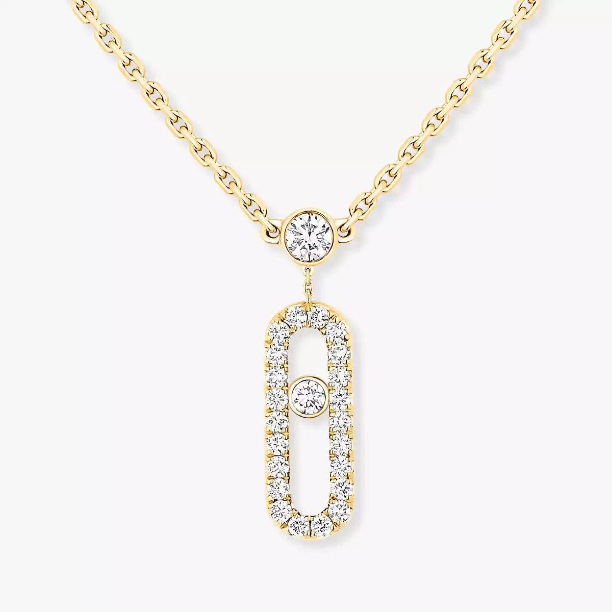 [CiCi]2 Rows Rose Gold Diamond Pave_ Necklace Move Uno