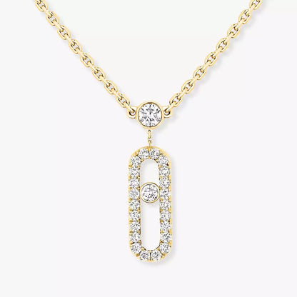 [CiCi]2 Rows Rose Gold Diamond Pave_ Necklace Move Uno