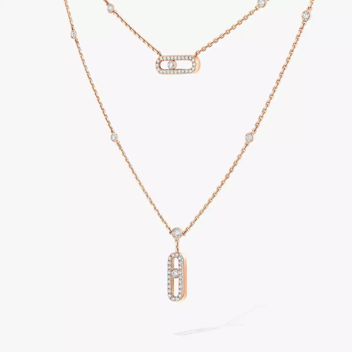 [CiCi]2 Rows Rose Gold Diamond Pave_ Necklace Move Uno