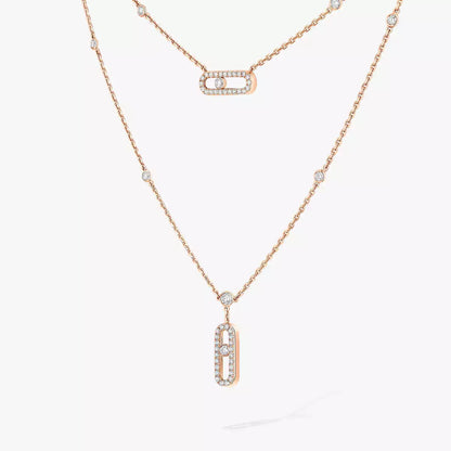 [CiCi]2 Rows Rose Gold Diamond Pave_ Necklace Move Uno