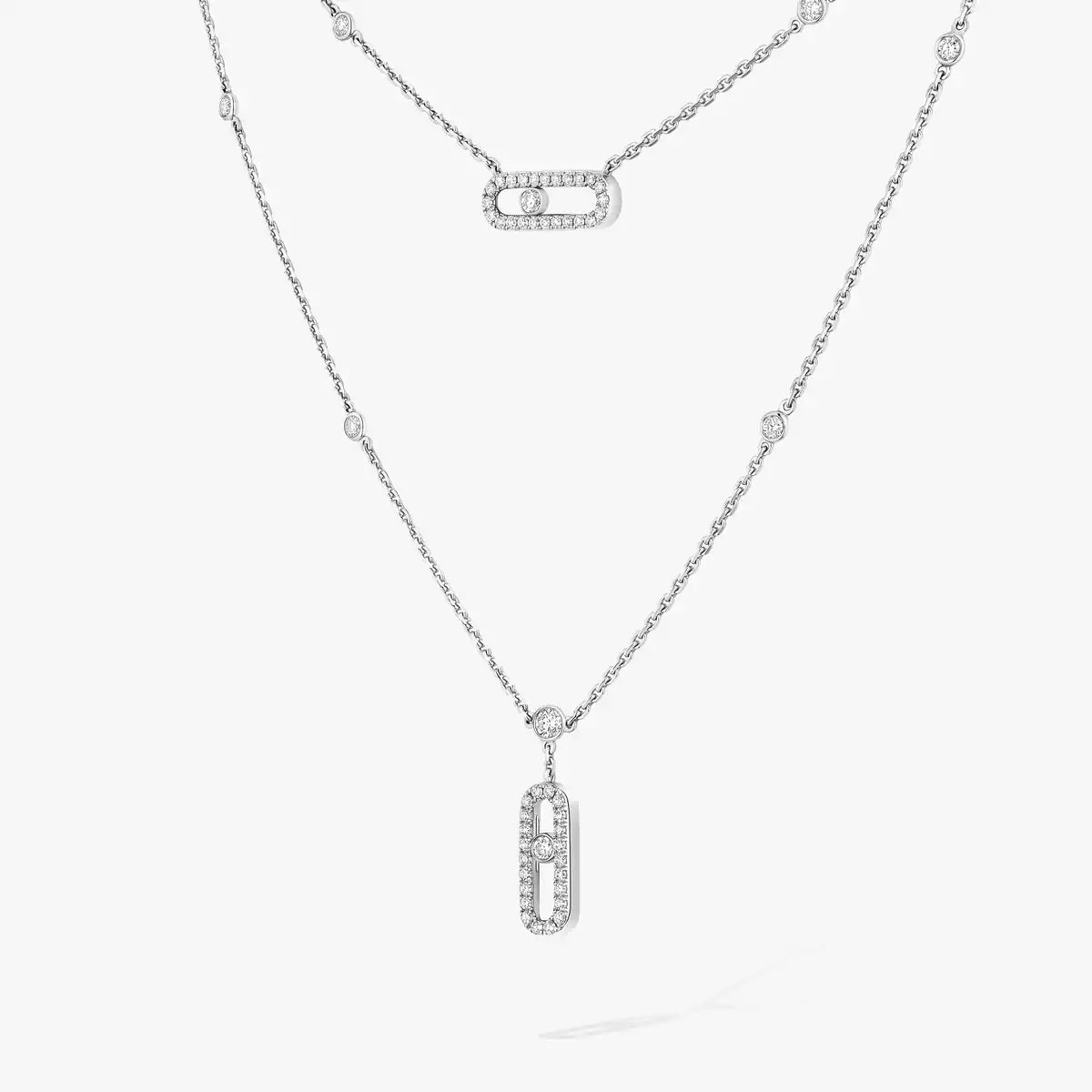 [CiCi]2 Rows Rose Gold Diamond Pave_ Necklace Move Uno