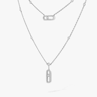 [CiCi]2 Rows Rose Gold Diamond Pave_ Necklace Move Uno