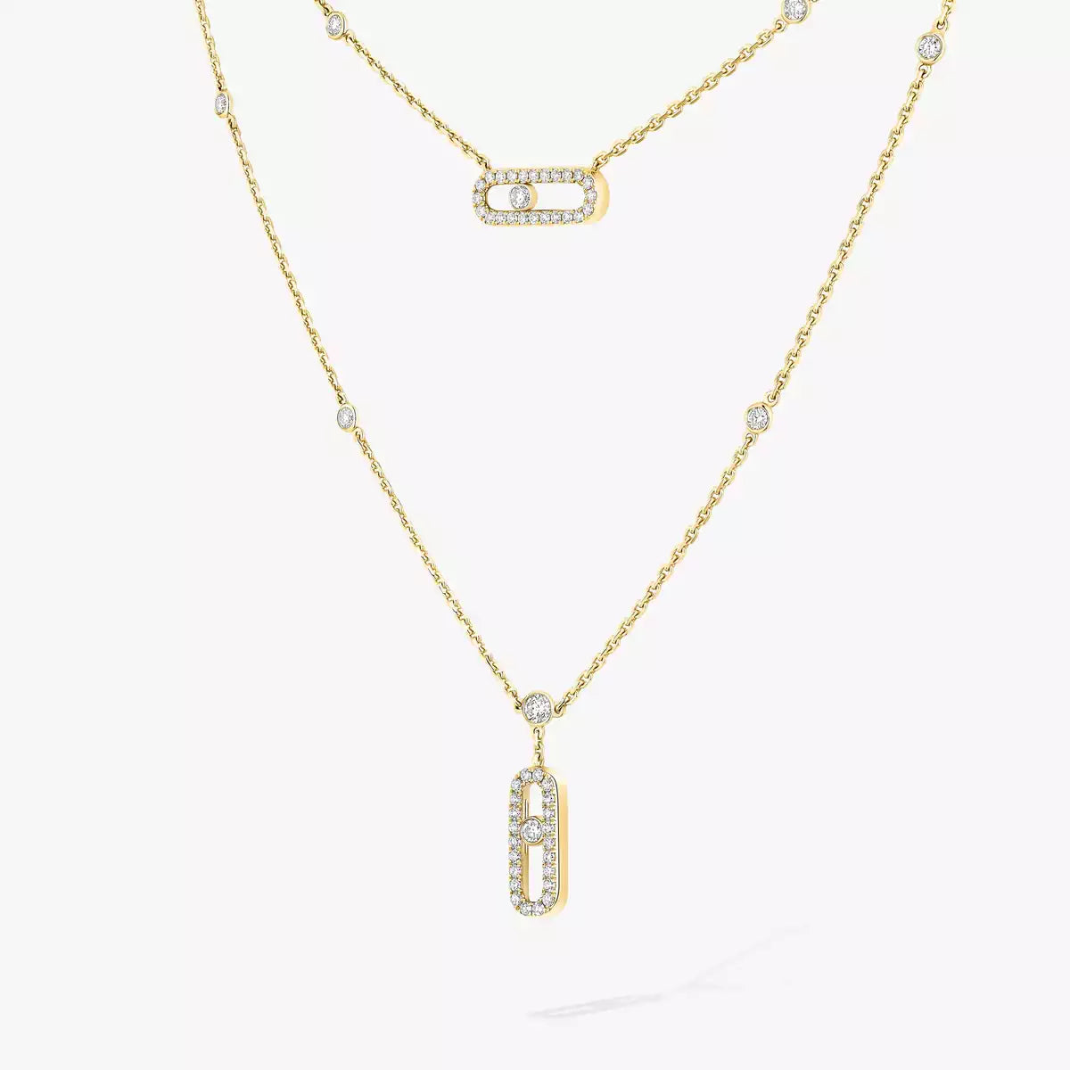 [CiCi]2 Rows Rose Gold Diamond Pave_ Necklace Move Uno