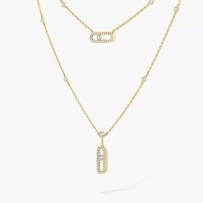 [CiCi]2 Rows Rose Gold Diamond Pave_ Necklace Move Uno