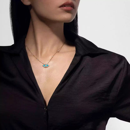 [CiCi]Lucky Eye Diamond Necklace in Rose Gold and Turquoise