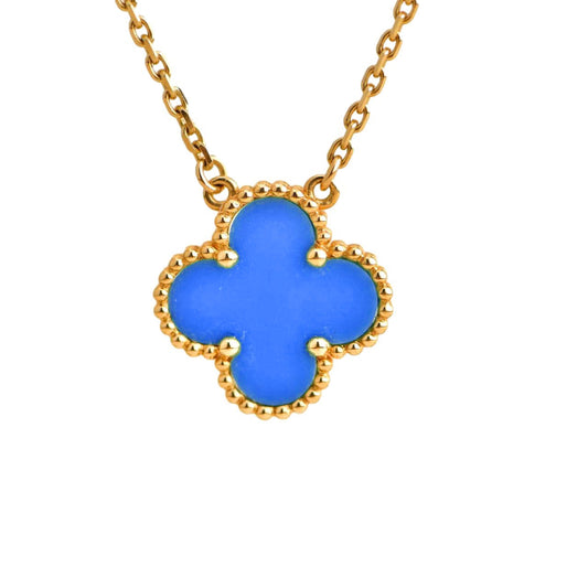 [CiCi]CLOVER 15MM BLUE AGATE NECKLACE