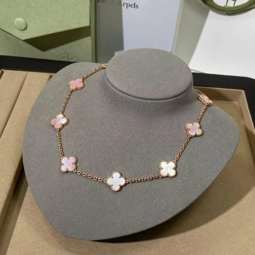 [CiCi]CLOVER 10 MOTIFS PINK MOP NECKLACE