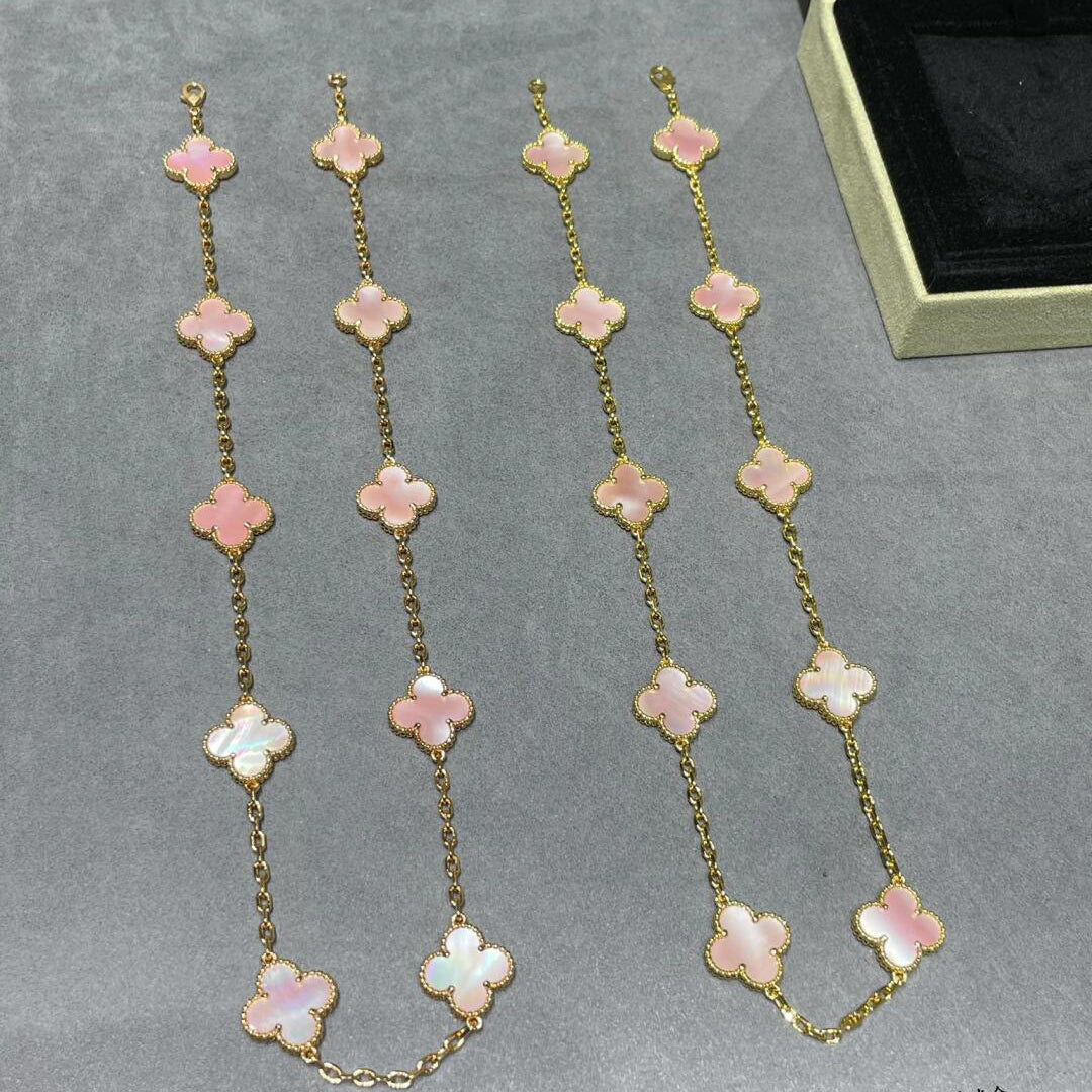 [CiCi]CLOVER 10 MOTIFS PINK MOP NECKLACE