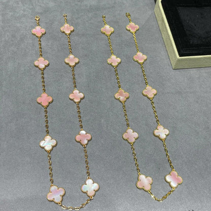 [CiCi]CLOVER 10 MOTIFS PINK MOP NECKLACE
