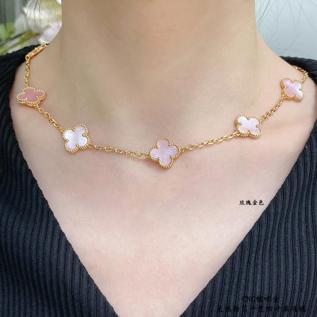 [CiCi]CLOVER 10 MOTIFS PINK MOP NECKLACE