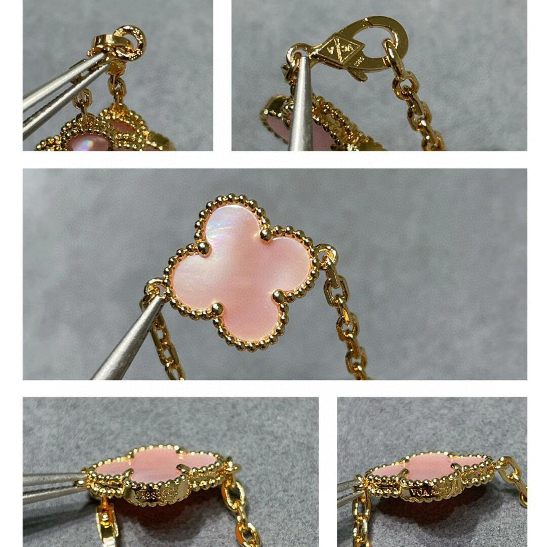 [CiCi]CLOVER 10 MOTIFS PINK MOP NECKLACE