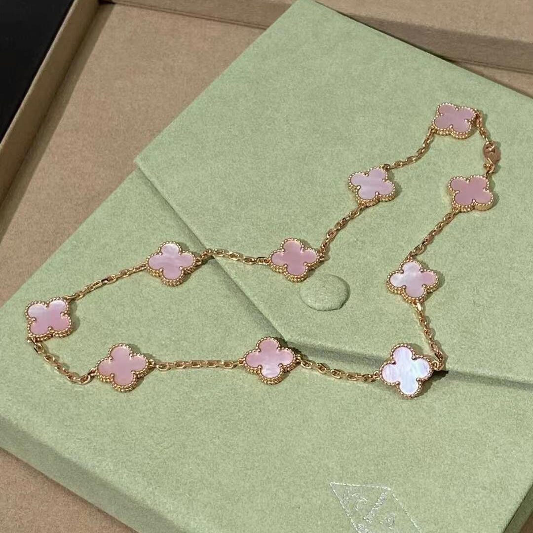 [CiCi]CLOVER 10 MOTIFS PINK MOP NECKLACE