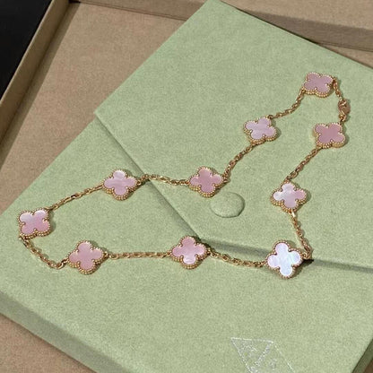 [CiCi]CLOVER 10 MOTIFS PINK MOP NECKLACE