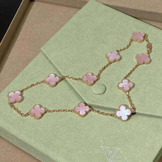 [CiCi]CLOVER 10 MOTIFS PINK MOP NECKLACE