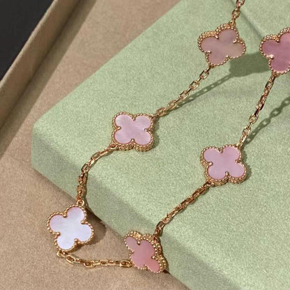 [CiCi]CLOVER 10 MOTIFS PINK MOP NECKLACE
