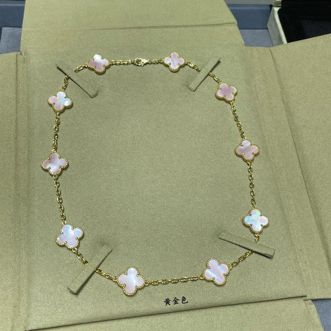 [CiCi]CLOVER 10 MOTIFS PINK MOP NECKLACE