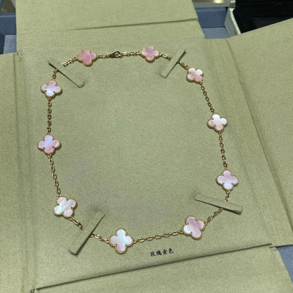 [CiCi]CLOVER 10 MOTIFS PINK MOP NECKLACE