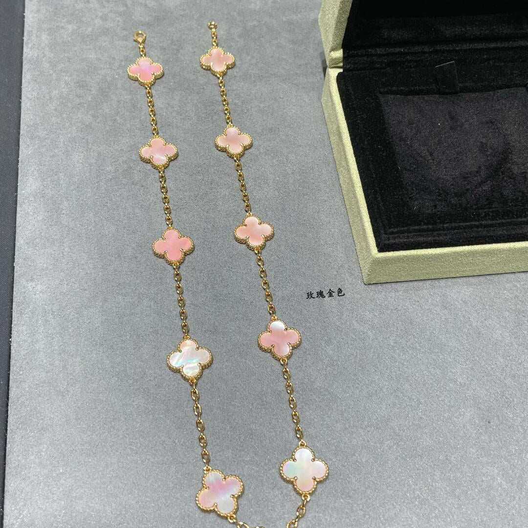 [CiCi]CLOVER 10 MOTIFS PINK MOP NECKLACE