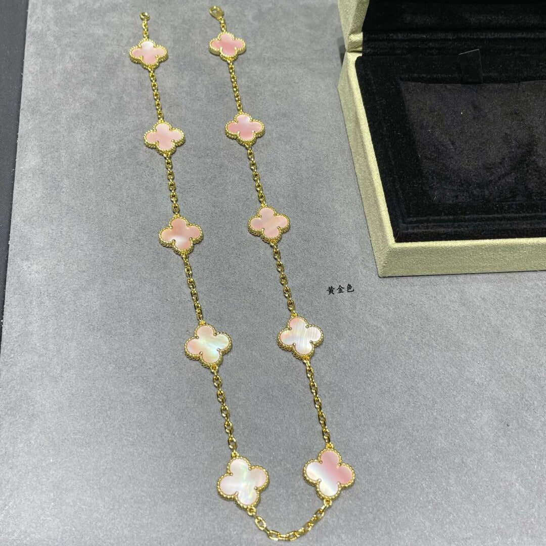 [CiCi]CLOVER 10 MOTIFS PINK MOP NECKLACE