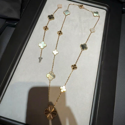 [CiCi]DETACHABLE CLOVER 15(11+4) FLOWER ROSE GOLD NECKLACE SET