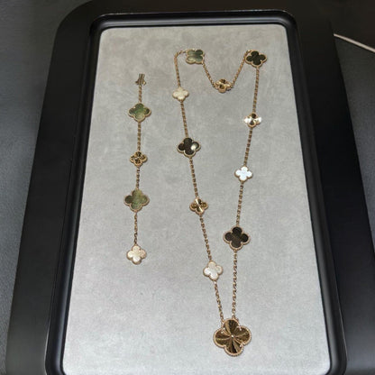 [CiCi]DETACHABLE CLOVER 15(11+4) FLOWER ROSE GOLD NECKLACE SET