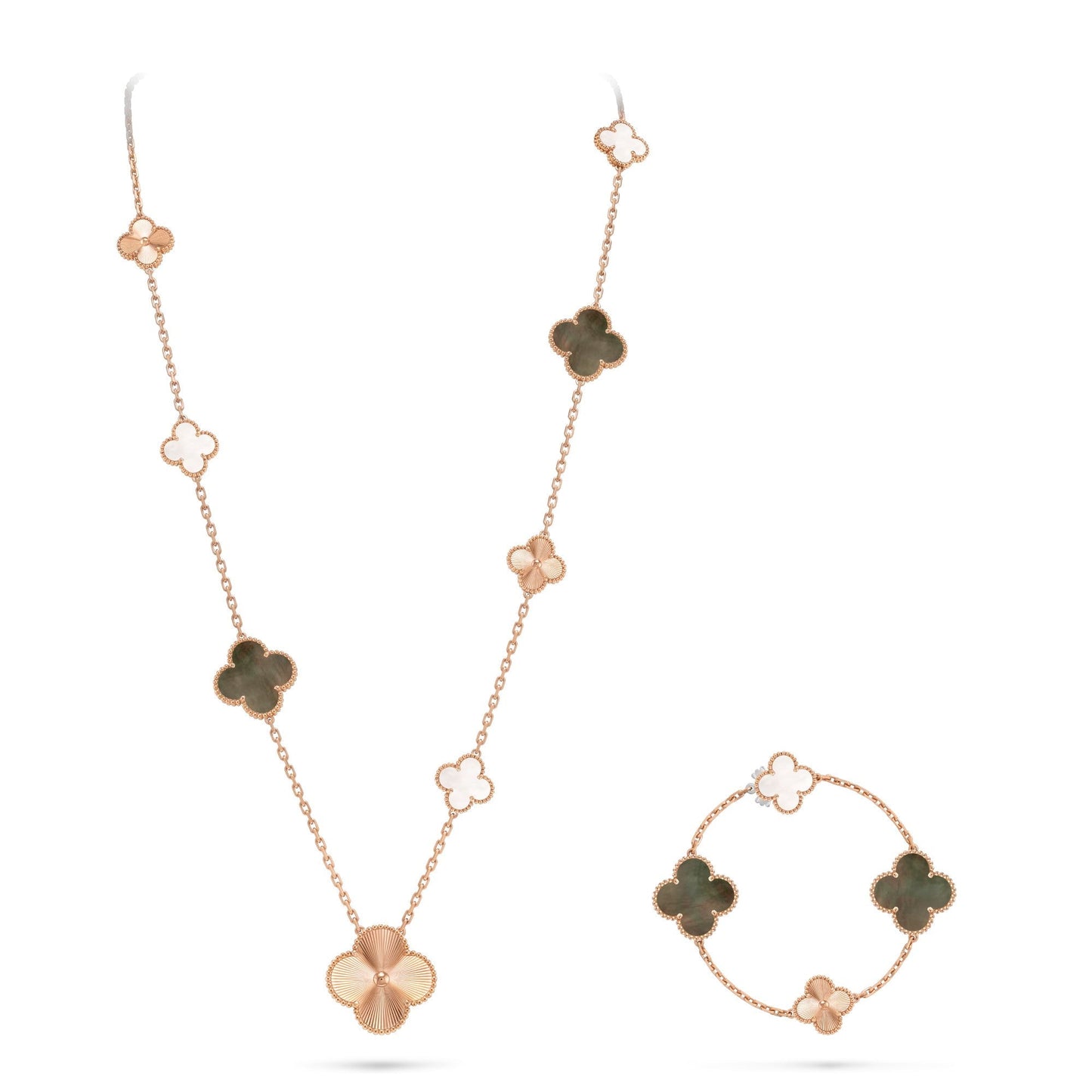 [CiCi]DETACHABLE CLOVER 15(11+4) FLOWER ROSE GOLD NECKLACE SET
