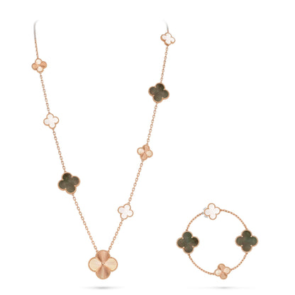[CiCi]DETACHABLE CLOVER 15(11+4) FLOWER ROSE GOLD NECKLACE SET