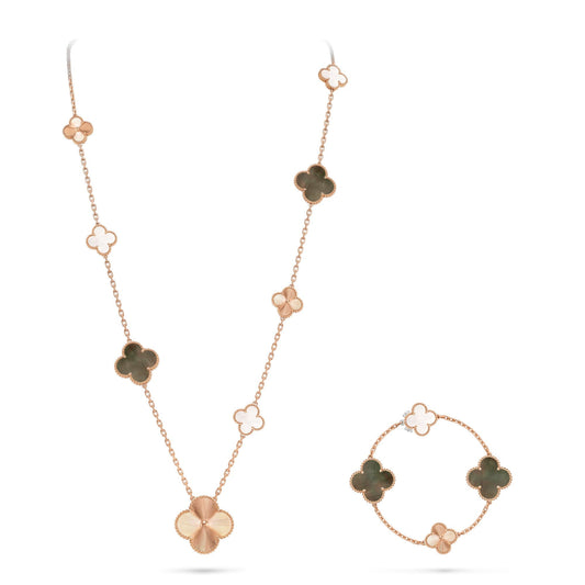 [CiCi]DETACHABLE CLOVER 15(11+4) FLOWER ROSE GOLD NECKLACE SET
