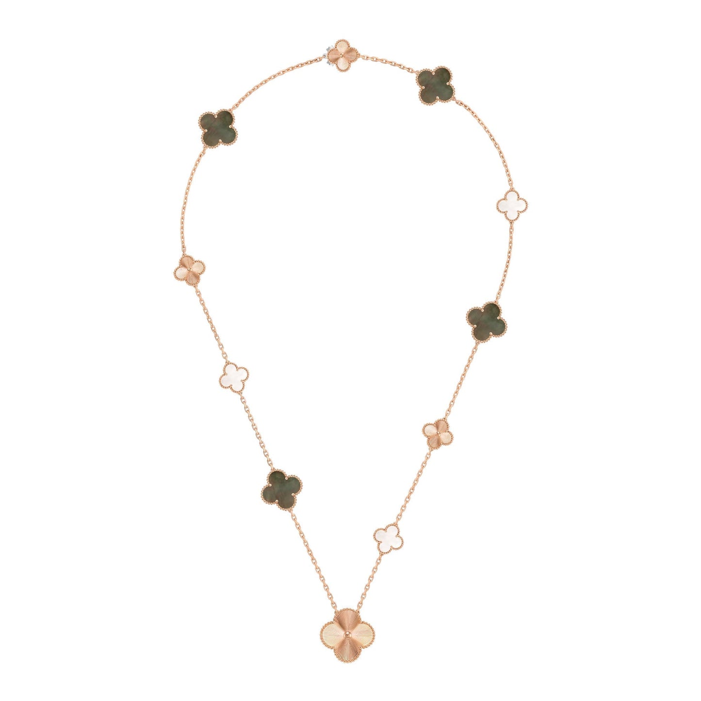 [CiCi]DETACHABLE CLOVER 15(11+4) FLOWER ROSE GOLD NECKLACE SET