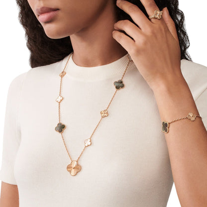 [CiCi]DETACHABLE CLOVER 15(11+4) FLOWER ROSE GOLD NECKLACE SET