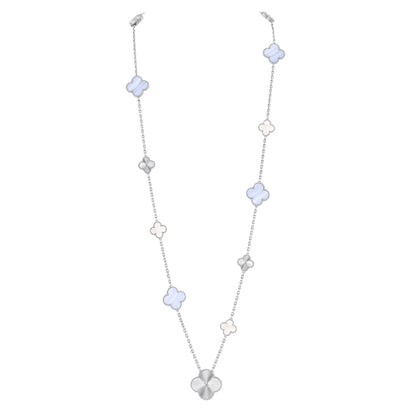 [CiCi]DETACHABLE CLOVER 15(11+4) FLOWER SILVER NECKLACE SET