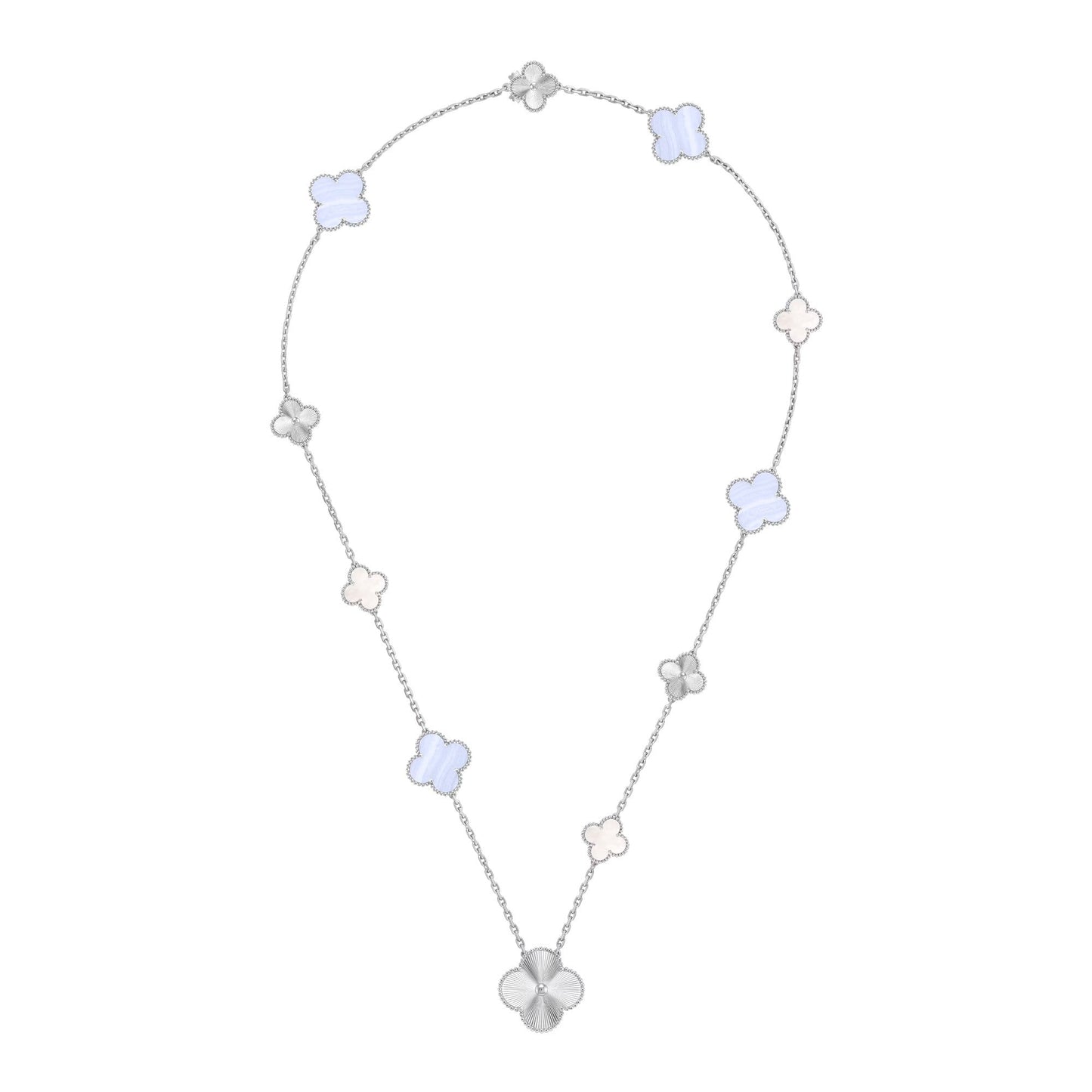 [CiCi]DETACHABLE CLOVER 15(11+4) FLOWER SILVER NECKLACE SET