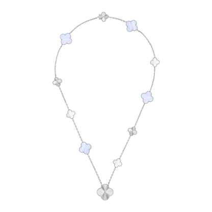[CiCi]DETACHABLE CLOVER 15(11+4) FLOWER SILVER NECKLACE SET