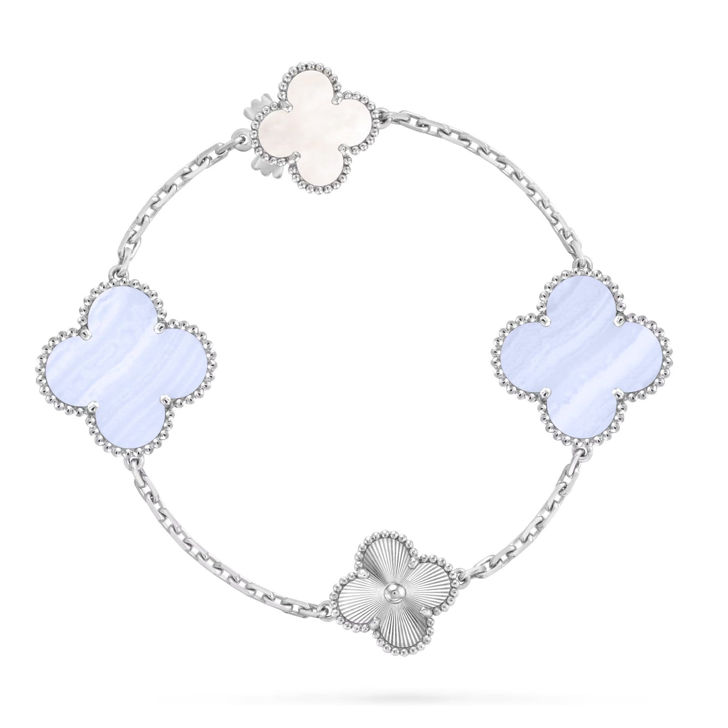 [CiCi]DETACHABLE CLOVER 15(11+4) FLOWER SILVER NECKLACE SET
