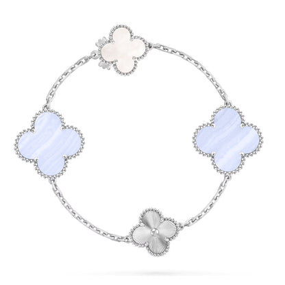 [CiCi]DETACHABLE CLOVER 15(11+4) FLOWER SILVER NECKLACE SET
