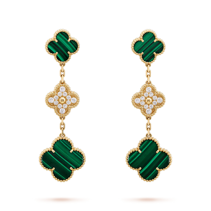 [CiCi]CLOVER EARRINGS GOLD MALACHITE DIAMOND 3 MOTIF