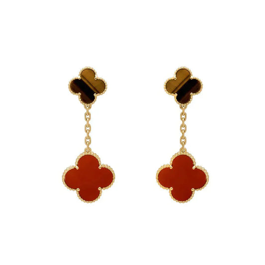 [CiCi]CLOVER  2 MOTIF  TIGER EYE CARNELIAN EARRINGS