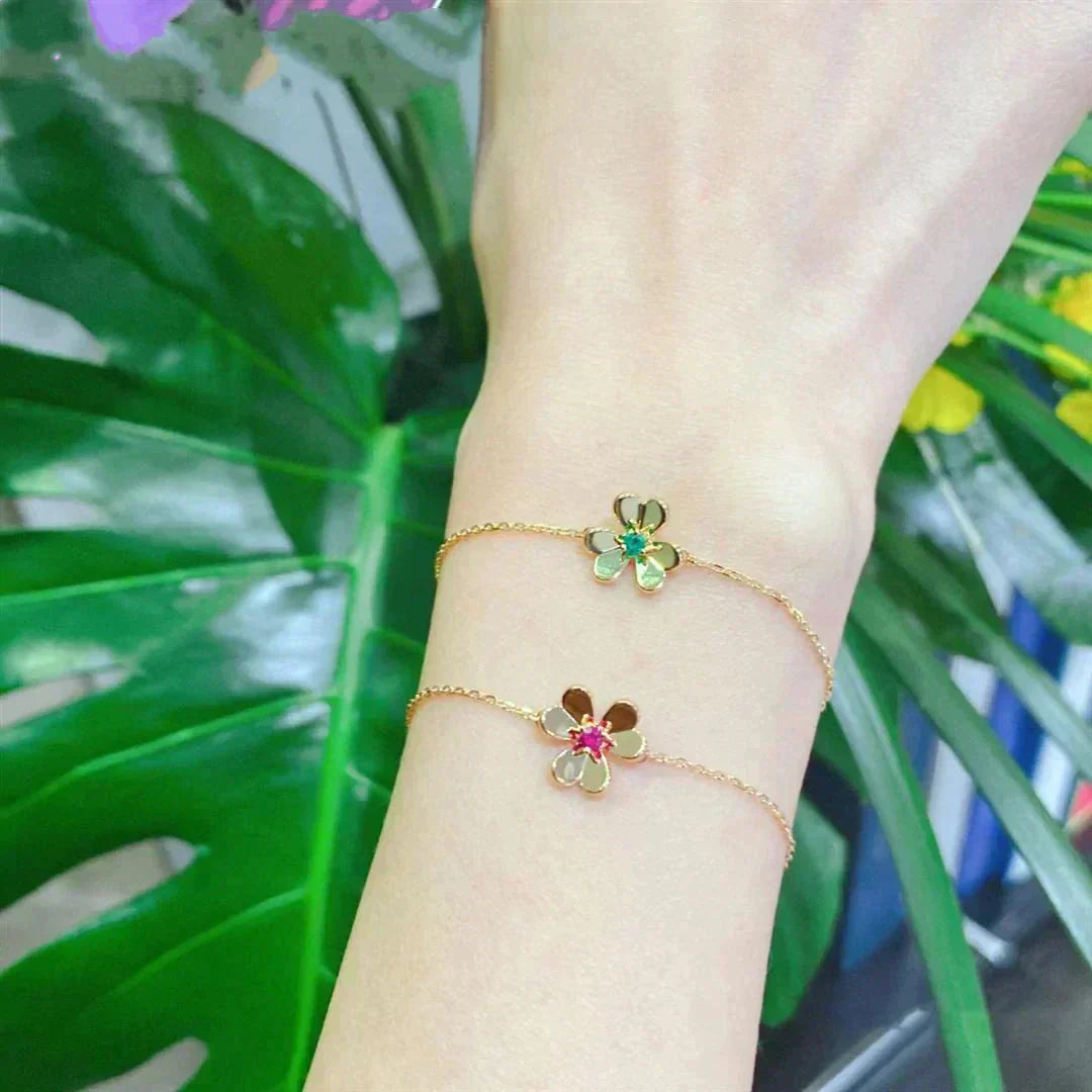 [CiCi]FRIVOLE GOLD FLOWER PINK MALACHITE BRACELET