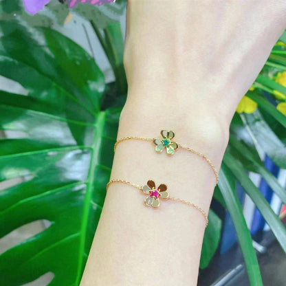 [CiCi]FRIVOLE GOLD FLOWER PINK MALACHITE BRACELET